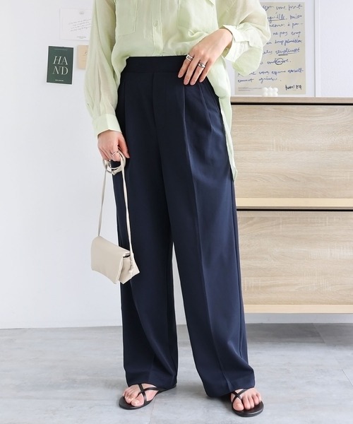 andme（アンドミー）の「梨地ポンチ2タックワイドパンツ（スラックス・レディース・ブラック/ネイビー/ライトベージュ/グレイッシュベージュ/ブルーグリーン・L/M）」の10枚目の写真