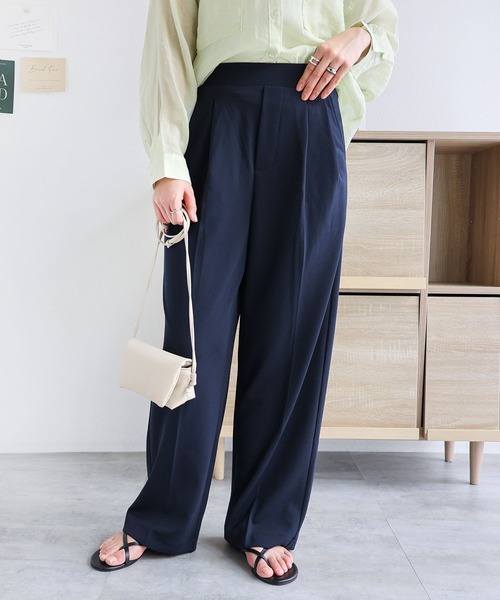 andme（アンドミー）の「梨地ポンチ2タックワイドパンツ（スラックス・レディース・ブラック/ネイビー/ライトベージュ/グレイッシュベージュ/ブルーグリーン・L/M）」の11枚目の写真