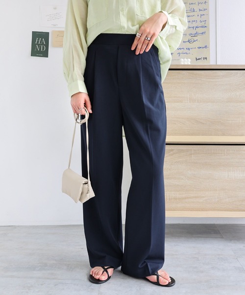 andme（アンドミー）の「梨地ポンチ2タックワイドパンツ（スラックス・レディース・ブラック/ネイビー/ライトベージュ/グレイッシュベージュ/ブルーグリーン・L/M）」の12枚目の写真