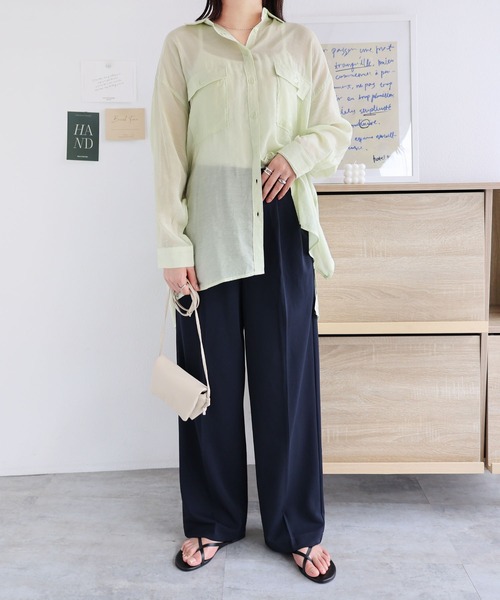 andme（アンドミー）の「梨地ポンチ2タックワイドパンツ（スラックス・レディース・ブラック/ネイビー/ライトベージュ/グレイッシュベージュ/ブルーグリーン・L/M）」の13枚目の写真