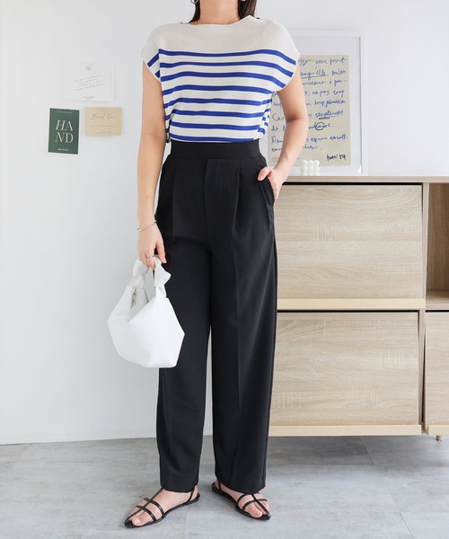 andme（アンドミー）の「梨地ポンチ2タックワイドパンツ（スラックス・レディース・ブラック/ネイビー/ライトベージュ/グレイッシュベージュ/ブルーグリーン・L/M）」の15枚目の写真