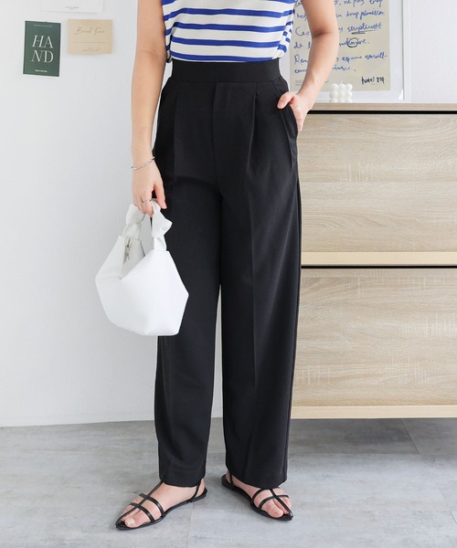 andme（アンドミー）の「梨地ポンチ2タックワイドパンツ（スラックス・レディース・ブラック/ネイビー/ライトベージュ/グレイッシュベージュ/ブルーグリーン・L/M）」の16枚目の写真