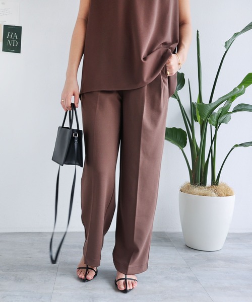 andme（アンドミー）の「梨地ポンチ2タックワイドパンツ（スラックス・レディース・ブラック/ネイビー/ライトベージュ/グレイッシュベージュ/ブルーグリーン・L/M）」の17枚目の写真