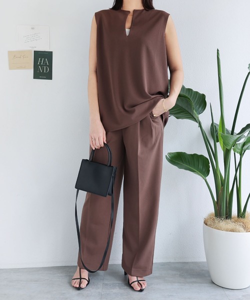 andme（アンドミー）の「梨地ポンチ2タックワイドパンツ（スラックス・レディース・ブラック/ネイビー/ライトベージュ/グレイッシュベージュ/ブルーグリーン・L/M）」の18枚目の写真