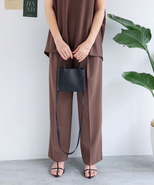 andme（アンドミー）の「梨地ポンチ2タックワイドパンツ（スラックス・レディース・ブラック/ネイビー/ライトベージュ/グレイッシュベージュ/ブルーグリーン・L/M）」の21枚目の写真