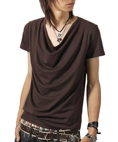 LUXSTYLE（ラグスタイル）の「Aegnoir(イグノア) ドレープ無地Tシャツ（Tシャツ/カットソー・メンズ・ブラック/グレー/ホワイト/モカ/ダークブラウン/レッド/杢グレー/チャコール/ネイビー/パープル・M/L/XL/XXL）」の6枚目の写真