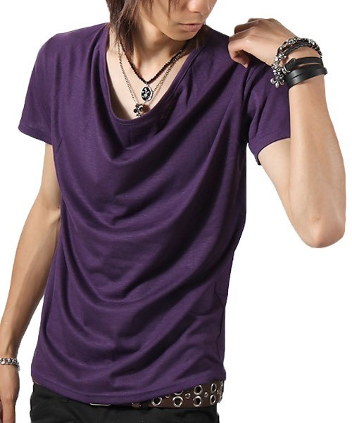 LUXSTYLE（ラグスタイル）の「Aegnoir(イグノア) ドレープ無地Tシャツ（Tシャツ/カットソー・メンズ・ブラック/グレー/ホワイト/モカ/ダークブラウン/レッド/杢グレー/チャコール/ネイビー/パープル・M/L/XL/XXL）」の9枚目の写真