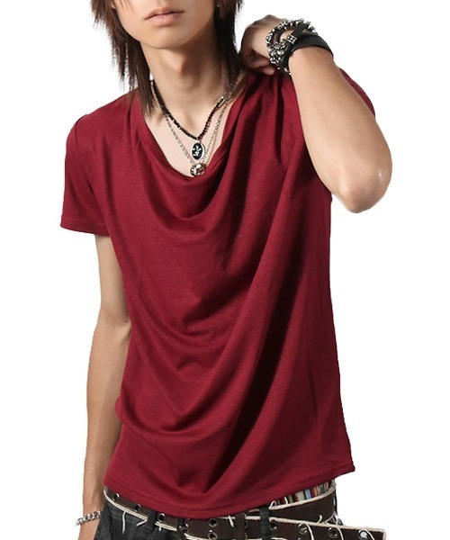 LUXSTYLE（ラグスタイル）の「Aegnoir(イグノア) ドレープ無地Tシャツ（Tシャツ/カットソー・メンズ・ブラック/グレー/ホワイト/モカ/ダークブラウン/レッド/杢グレー/チャコール/ネイビー/パープル・M/L/XL/XXL）」の10枚目の写真