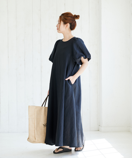 JOURNAL STANDARD（ジャーナルスタンダード）の「リネンパフスリーブマキシワンピース（ワンピース・レディース・ブラック/ベージュ/アーミー・36/38）」の18枚目の写真