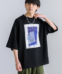接触冷感 クールダンボール オーバーサイズ アート 半袖クルーネックTシャツ