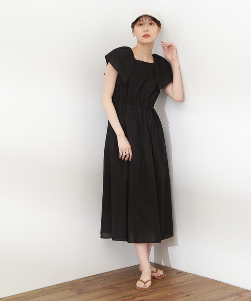 N.(N. Natural Beauty Basic)(エヌエヌナチュラルビューティーベーシック)の「【S Size Line】◆コットンボイルラッフルスクエアワンピース(ワンピース・レディース・グレー/パープル/ブラック・SMALL/MEDIUM)」の5枚目の写真
