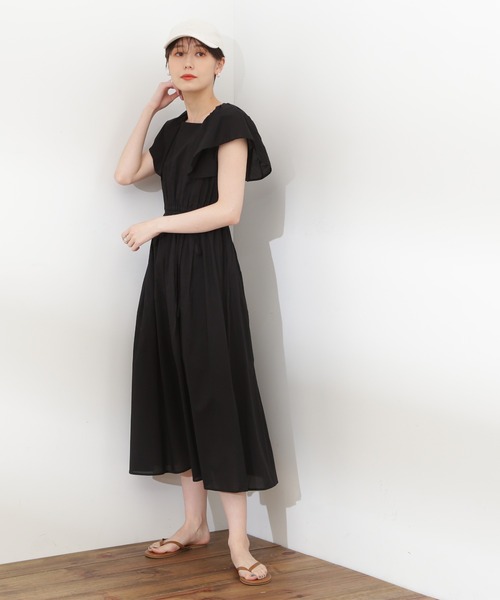 N.(N. Natural Beauty Basic)(エヌエヌナチュラルビューティーベーシック)の「【S Size Line】◆コットンボイルラッフルスクエアワンピース(ワンピース・レディース・グレー/パープル/ブラック・SMALL/MEDIUM)」の6枚目の写真