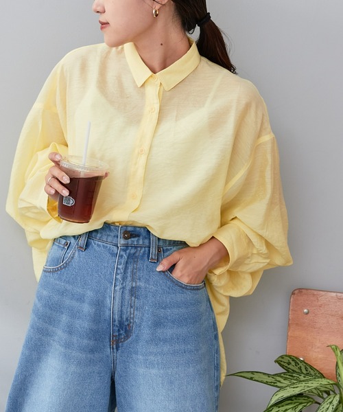 CIAOPANIC TYPY（チャオパニックティピー）の「【ZOZOTOWN限定】シースルーボリュームスリーブスリットリラックスオーバーシャツ（シャツ/ブラウス・レディース・ブラック/ホワイト/ピンク/イエロー/オレンジ/ミント・ONE SIZE）」の5枚目の写真