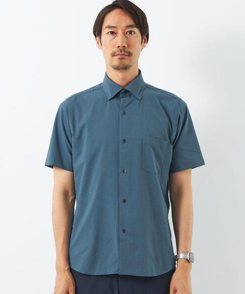 green label relaxing(グリーンレーベルリラクシング)の「ラッカン サッカーチェック スタンダード ドレスシャツ -ストレッチ・イージーアイロン・吸水速乾-(ビジネスシャツ・メンズ・ターコイズブルー/ネイビー・S/M/L/XL)」の13枚目の写真