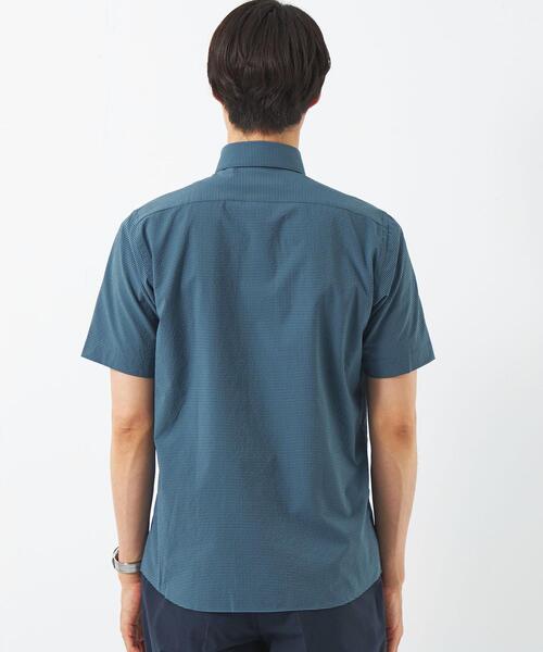 green label relaxing(グリーンレーベルリラクシング)の「ラッカン サッカーチェック スタンダード ドレスシャツ -ストレッチ・イージーアイロン・吸水速乾-(ビジネスシャツ・メンズ・ターコイズブルー/ネイビー・S/M/L/XL)」の11枚目の写真