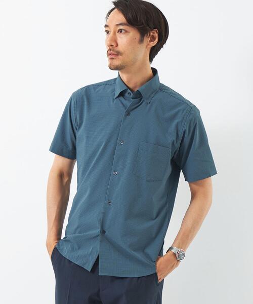 green label relaxing(グリーンレーベルリラクシング)の「ラッカン サッカーチェック スタンダード ドレスシャツ -ストレッチ・イージーアイロン・吸水速乾-(ビジネスシャツ・メンズ・ターコイズブルー/ネイビー・S/M/L/XL)」の10枚目の写真