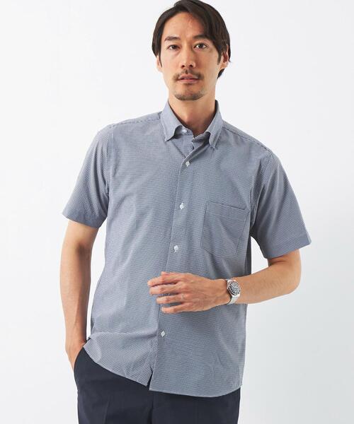 green label relaxing(グリーンレーベルリラクシング)の「ラッカン サッカーチェック スタンダード ドレスシャツ -ストレッチ・イージーアイロン・吸水速乾-(ビジネスシャツ・メンズ・ターコイズブルー/ネイビー・S/M/L/XL)」の7枚目の写真