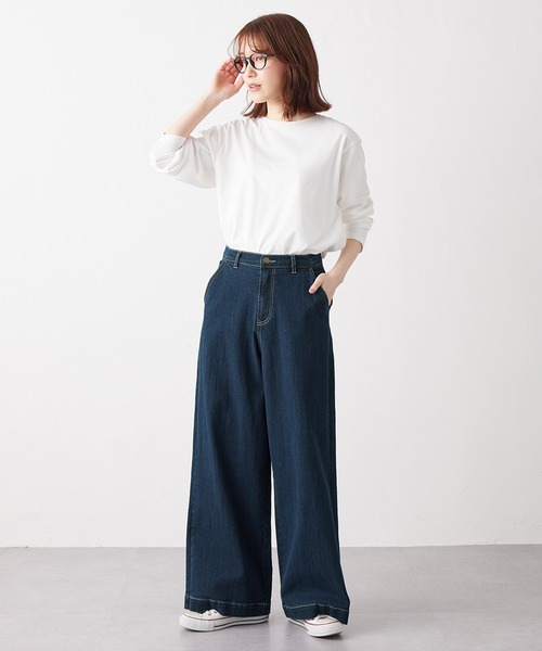 Viola e Viola（ヴィオラエヴィオラ）の「ストレッチデニムワイドパンツ（デニムパンツ・レディース・ネイビー/ブラック/キナリ・M/LL/L/3L）」の11枚目の写真