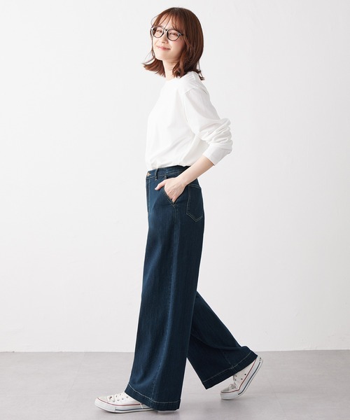 Viola e Viola（ヴィオラエヴィオラ）の「ストレッチデニムワイドパンツ（デニムパンツ・レディース・ネイビー/ブラック/キナリ・M/LL/L/3L）」の12枚目の写真