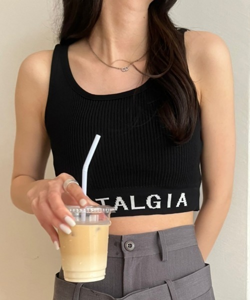 nemne store（ネンネストア）の「《Delfy》ロゴ入りクロップド丈タンクトップ（タンクトップ・レディース・ブラック系その他/オフホワイト/ブラック・フリー）」の12枚目の写真