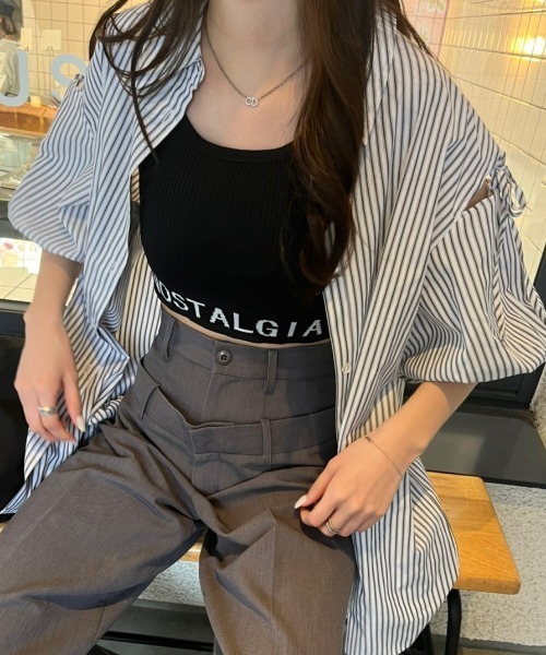 nemne store（ネンネストア）の「《Delfy》ロゴ入りクロップド丈タンクトップ（タンクトップ・レディース・ブラック系その他/オフホワイト/ブラック・フリー）」の15枚目の写真