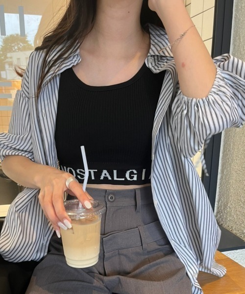 nemne store（ネンネストア）の「《Delfy》ロゴ入りクロップド丈タンクトップ（タンクトップ・レディース・ブラック系その他/オフホワイト/ブラック・フリー）」の16枚目の写真