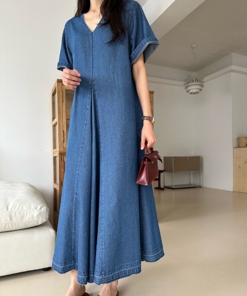 【セール】フロントタックフレアデニムワンピース（ワンピース）｜N.s（エヌドットエス）