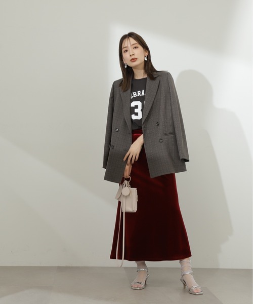 N.（N. Natural Beauty Basic）（エヌエヌナチュラルビューティーベーシック）の「◆ハイウエストベロアマーメイドロングスカート（スカート・レディース・グレー/レッド・MEDIUM）」の6枚目の写真