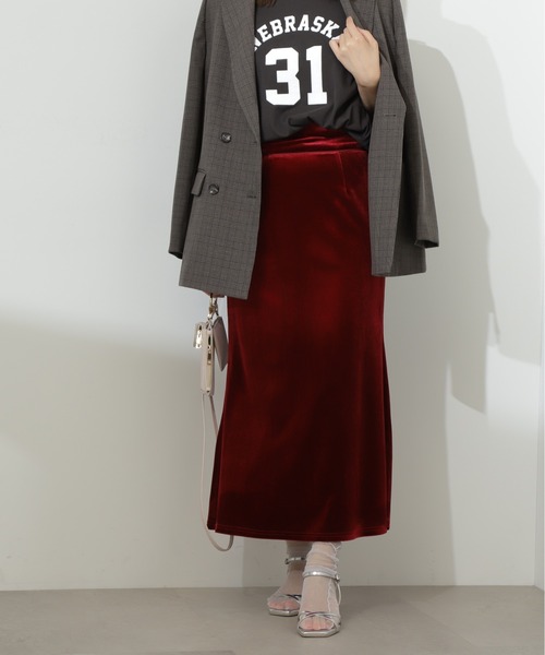 N.（N. Natural Beauty Basic）（エヌエヌナチュラルビューティーベーシック）の「◆ハイウエストベロアマーメイドロングスカート（スカート・レディース・グレー/レッド・MEDIUM）」の14枚目の写真