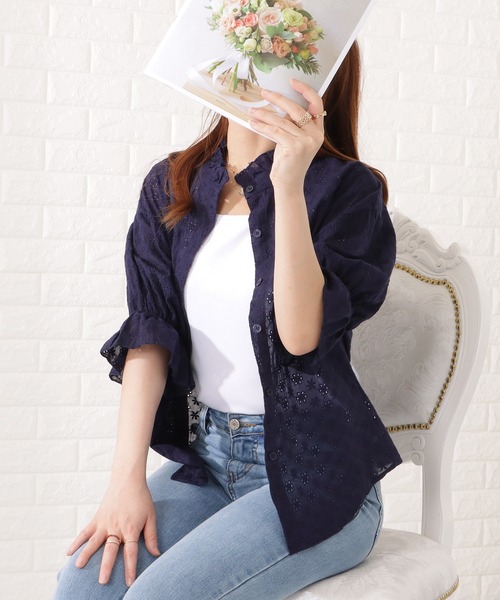 Lace Ladies(レースレディース)の「2WAY花柄刺繍5分袖キャンディブラウス(シャツ/ブラウス・レディース・ネイビー/ブラック/ホワイト/ベージュ・FREE/S)」の10枚目の写真