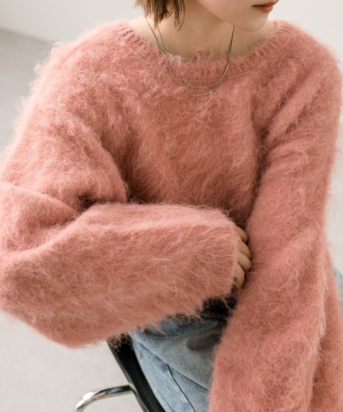 mystic（ミスティック）の「ウールシャギーショートニット（ニット/セーター・レディース・レッド/チャコールグレー/ブルー/ピンク/オフホワイト/グリーン/イエロー・FREE）」の18枚目の写真