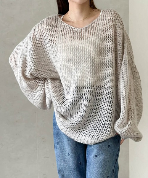 Per sist ence(パーシエンス)の「【新色入荷】透かし編みプルオーバー(ニット/セーター・レディース・ブラック/アイボリー/チャコールグレー/ブルー/グレー/ピンク/レッド/杢グレー/オレンジ/オリーブ・FREE)」の5枚目の写真