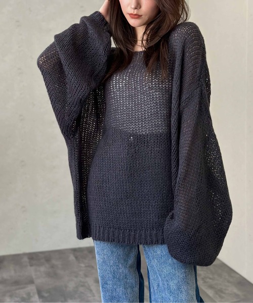 Per sist ence(パーシエンス)の「【新色入荷】透かし編みプルオーバー(ニット/セーター・レディース・ブラック/アイボリー/チャコールグレー/ブルー/グレー/ピンク/レッド/杢グレー/オレンジ/オリーブ・FREE)」の4枚目の写真