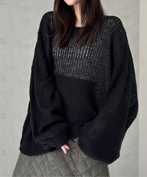 Per sist ence(パーシエンス)の「【新色入荷】透かし編みプルオーバー(ニット/セーター・レディース・ブラック/アイボリー/チャコールグレー/ブルー/グレー/ピンク/レッド/杢グレー/オレンジ/オリーブ・FREE)」の3枚目の写真