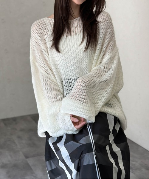 Per sist ence(パーシエンス)の「【新色入荷】透かし編みプルオーバー(ニット/セーター・レディース・ブラック/アイボリー/チャコールグレー/ブルー/グレー/ピンク/レッド/杢グレー/オレンジ/オリーブ・FREE)」の19枚目の写真