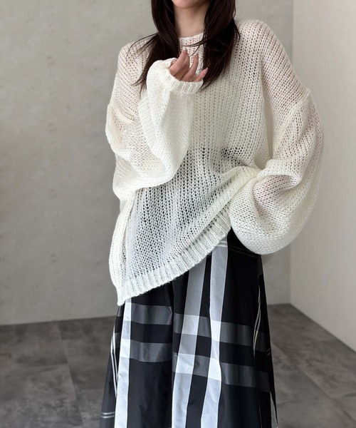 Per sist ence(パーシエンス)の「【新色入荷】透かし編みプルオーバー(ニット/セーター・レディース・ブラック/アイボリー/チャコールグレー/ブルー/グレー/ピンク/レッド/杢グレー/オレンジ/オリーブ・FREE)」の11枚目の写真