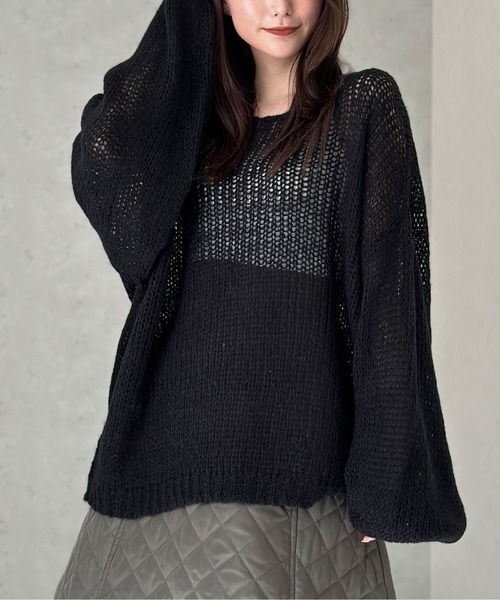 Per sist ence(パーシエンス)の「【新色入荷】透かし編みプルオーバー(ニット/セーター・レディース・ブラック/アイボリー/チャコールグレー/ブルー/グレー/ピンク/レッド/杢グレー/オレンジ/オリーブ・FREE)」の22枚目の写真