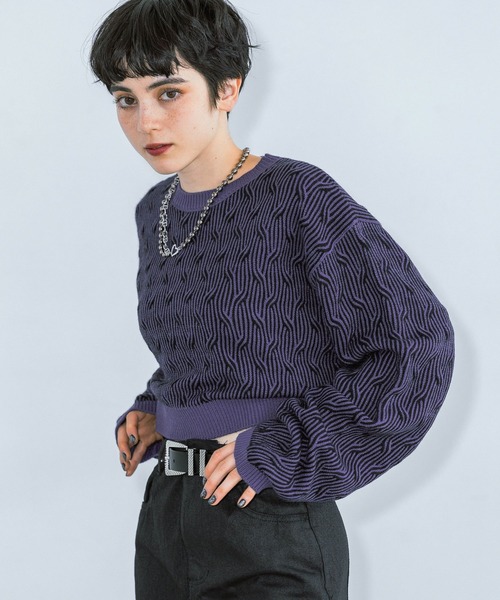 PAGEBOY（ページボーイ）の「クロスケーブルショートプルオーバー（ニット/セーター・レディース・ブラック/パープル/オフホワイト・FREE）」の17枚目の写真