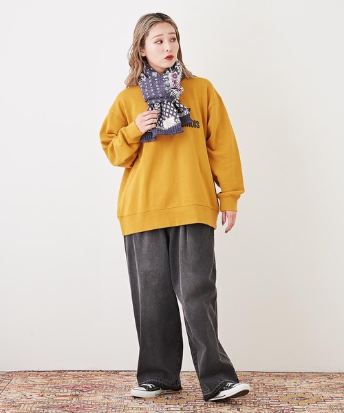 CUBE SUGAR（キューブシュガー）の「洗えるニット切替ジャガードマフラー（マフラー・レディース・ブラック/トップグレー/ネイビー・M）」の6枚目の写真