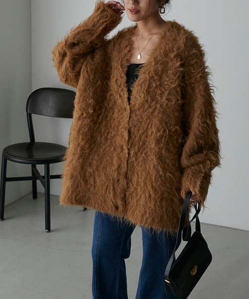 Anss.me（アンスミー）の「【Anss.me】シャギーニットVネックビッグカーディガン（カーディガン/ボレロ・レディース・キャメル/アイボリー/チャコール・FREE）」の3枚目の写真