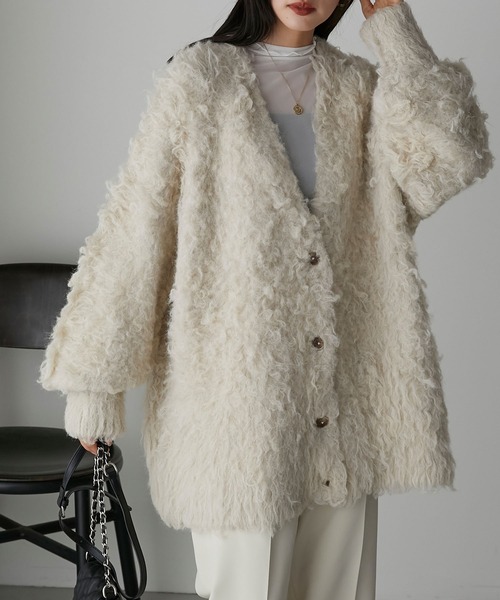 Anss.me（アンスミー）の「【Anss.me】シャギーニットVネックビッグカーディガン（カーディガン/ボレロ・レディース・キャメル/アイボリー/チャコール・FREE）」の2枚目の写真