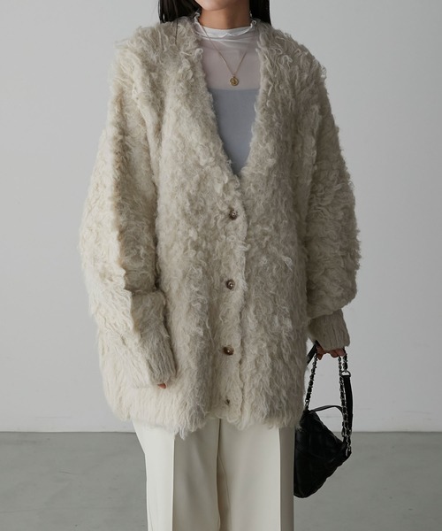 Anss.me（アンスミー）の「【Anss.me】シャギーニットVネックビッグカーディガン（カーディガン/ボレロ・レディース・キャメル/アイボリー/チャコール・FREE）」の4枚目の写真