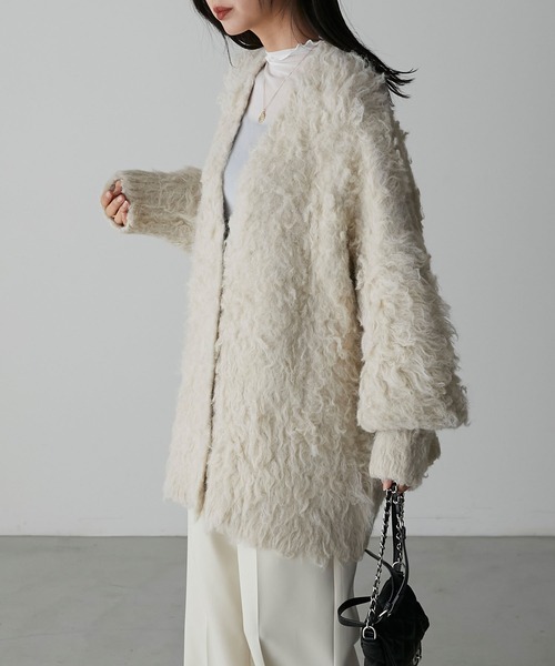 Anss.me（アンスミー）の「【Anss.me】シャギーニットVネックビッグカーディガン（カーディガン/ボレロ・レディース・キャメル/アイボリー/チャコール・FREE）」の5枚目の写真