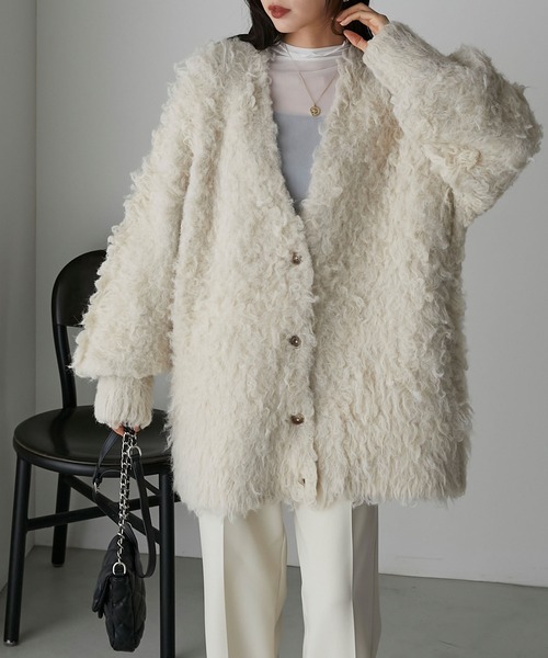 Anss.me（アンスミー）の「【Anss.me】シャギーニットVネックビッグカーディガン（カーディガン/ボレロ・レディース・キャメル/アイボリー/チャコール・FREE）」の6枚目の写真