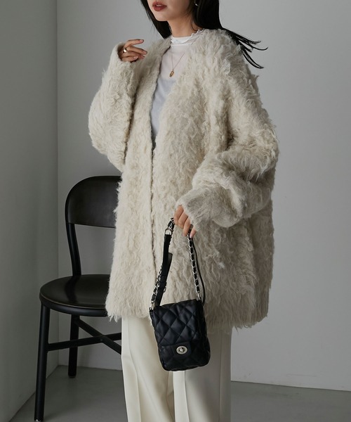 Anss.me（アンスミー）の「【Anss.me】シャギーニットVネックビッグカーディガン（カーディガン/ボレロ・レディース・キャメル/アイボリー/チャコール・FREE）」の8枚目の写真