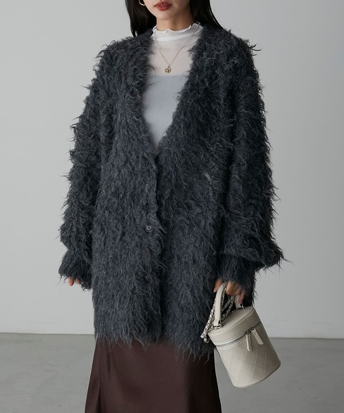 Anss.me（アンスミー）の「【Anss.me】シャギーニットVネックビッグカーディガン（カーディガン/ボレロ・レディース・キャメル/アイボリー/チャコール・FREE）」の10枚目の写真