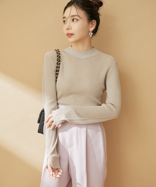 ハイネックラメシアーニット