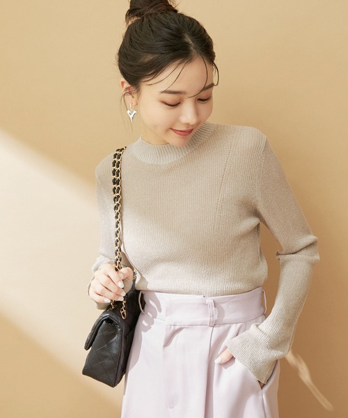 ハイネックラメシアーニット