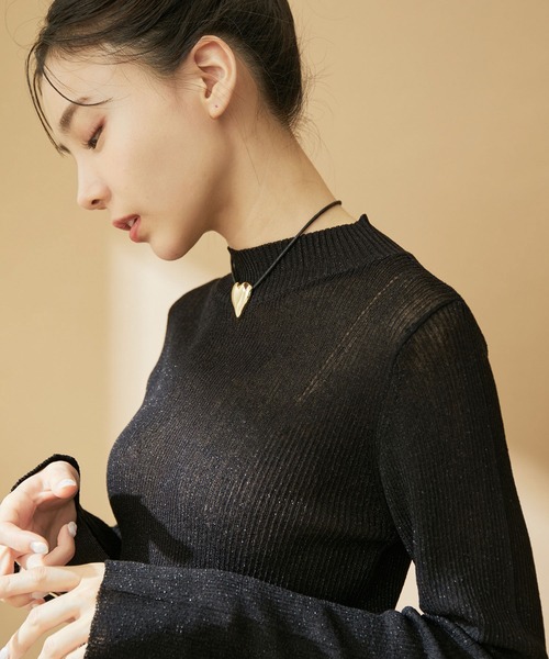 ハイネックラメシアーニット