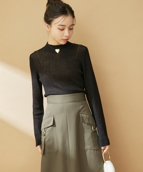 ハイネックラメシアーニット